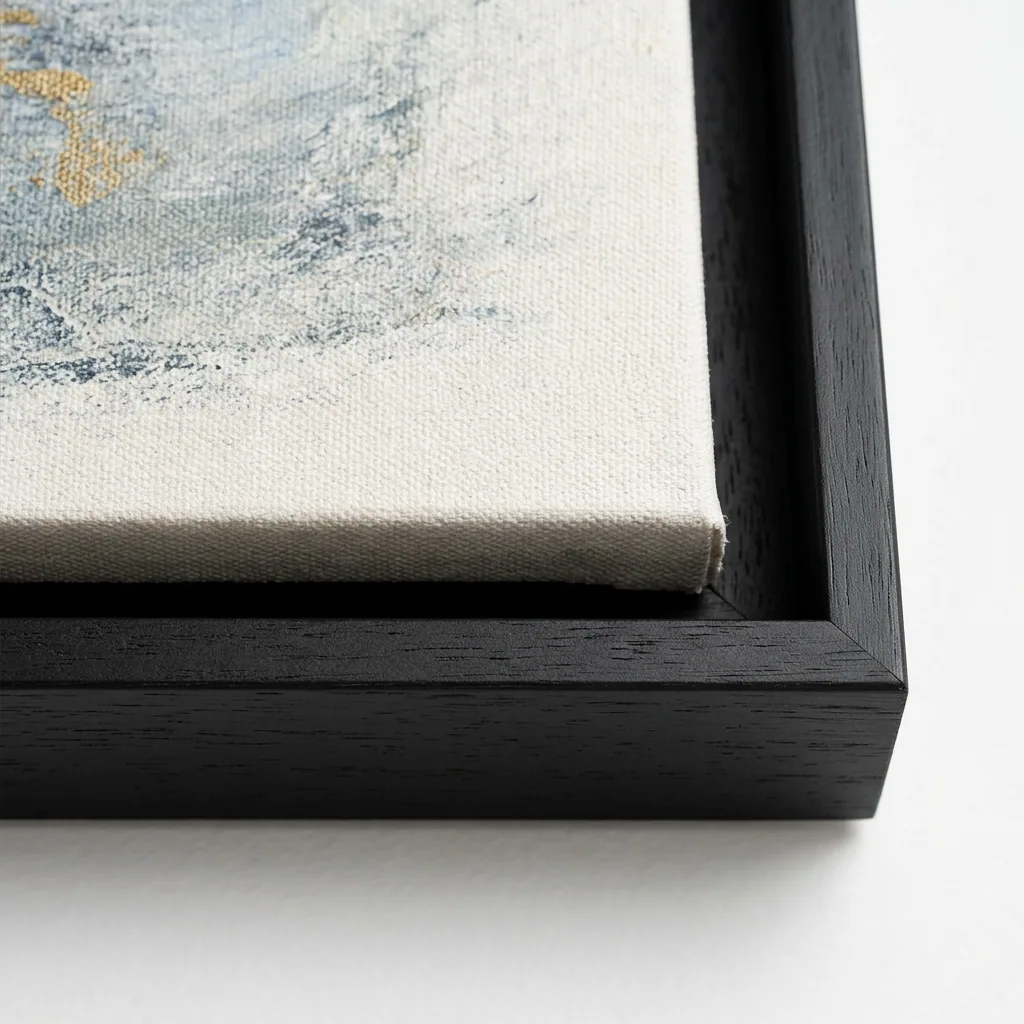 Canvas set in an open-faced floating frame